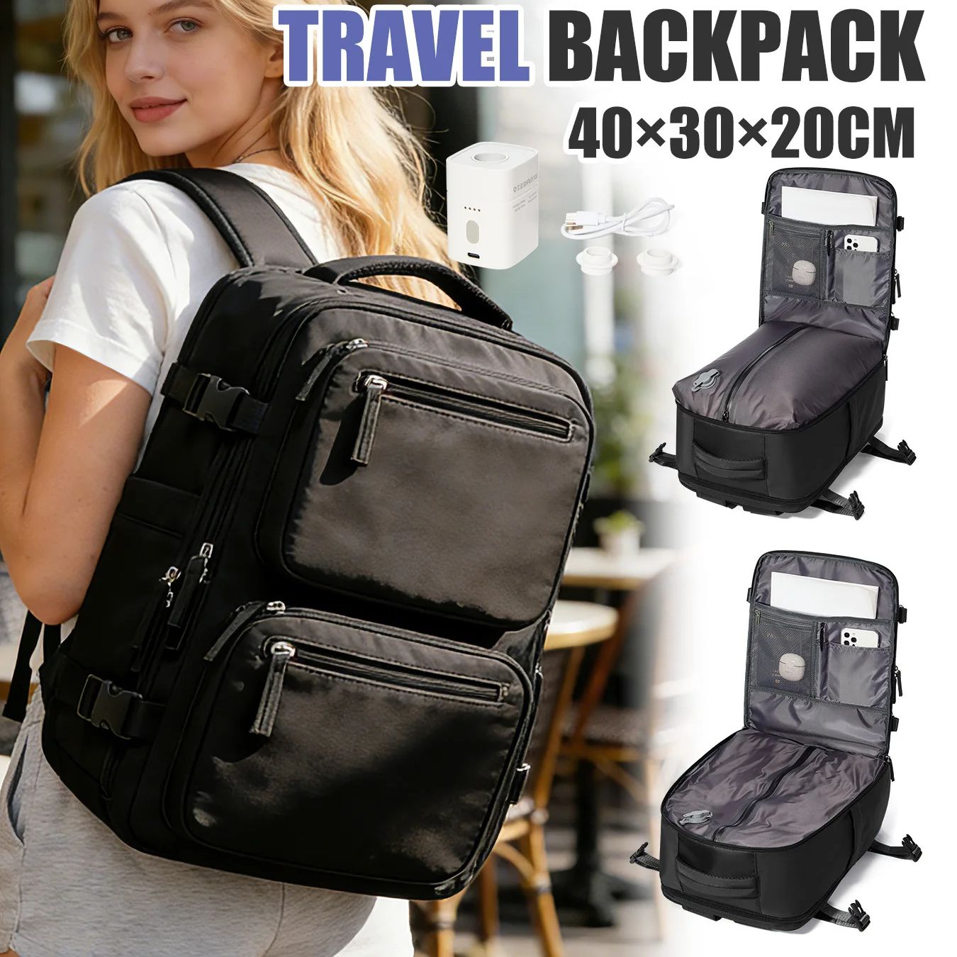 Fashion Backpack Women - حقيبة ظهر نسائية مع مضخة هواء،